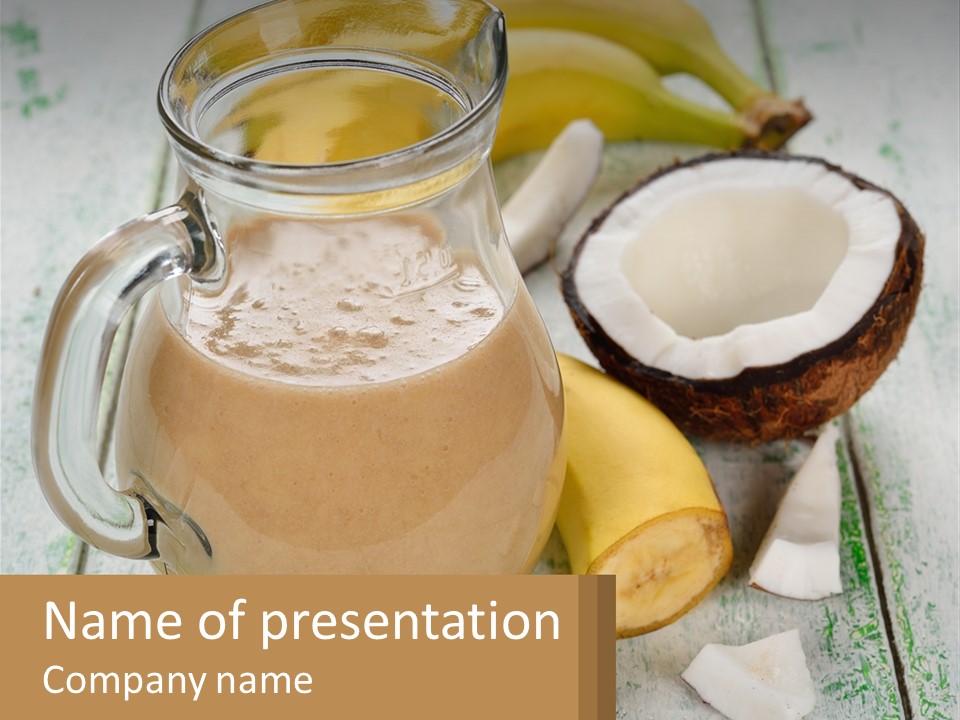 A Banana, Coconut, And Milkshake Are On A Table PowerPoint Template
