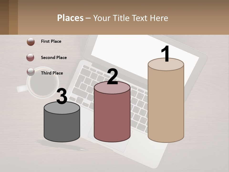 A Laptop Computer Sitting On Top Of A Wooden Desk PowerPoint Template