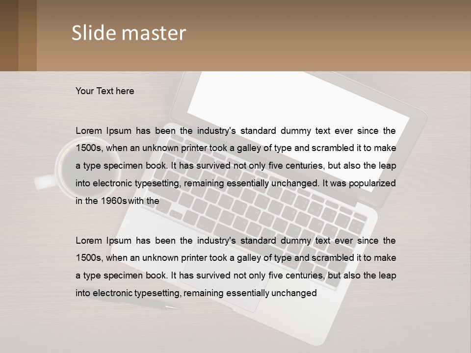 A Laptop Computer Sitting On Top Of A Wooden Desk PowerPoint Template
