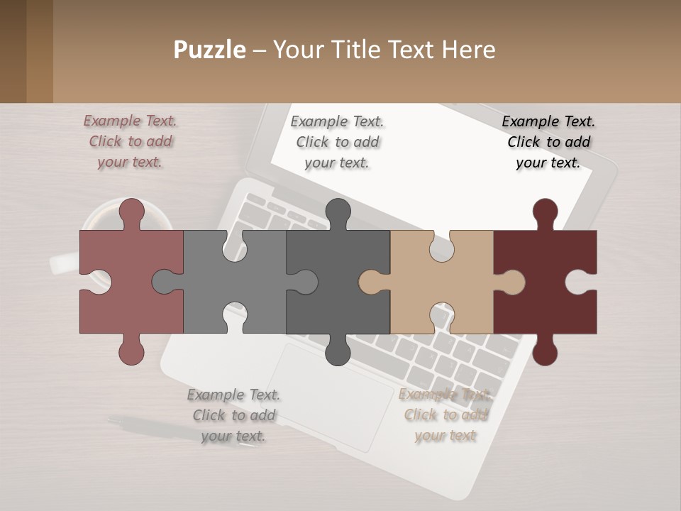 A Laptop Computer Sitting On Top Of A Wooden Desk PowerPoint Template