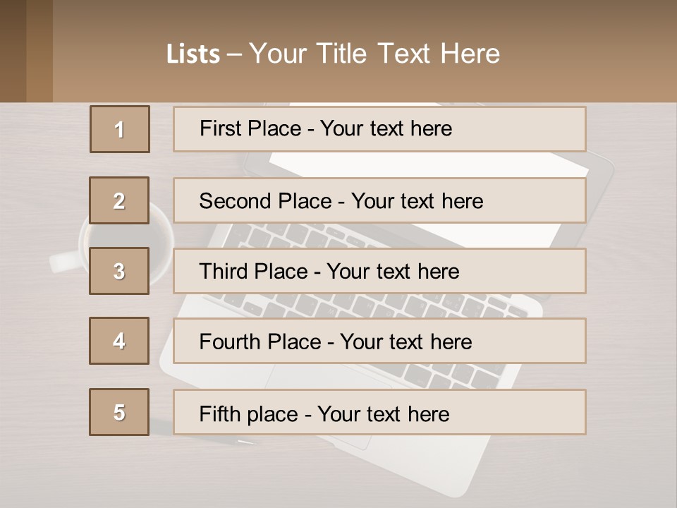 A Laptop Computer Sitting On Top Of A Wooden Desk PowerPoint Template