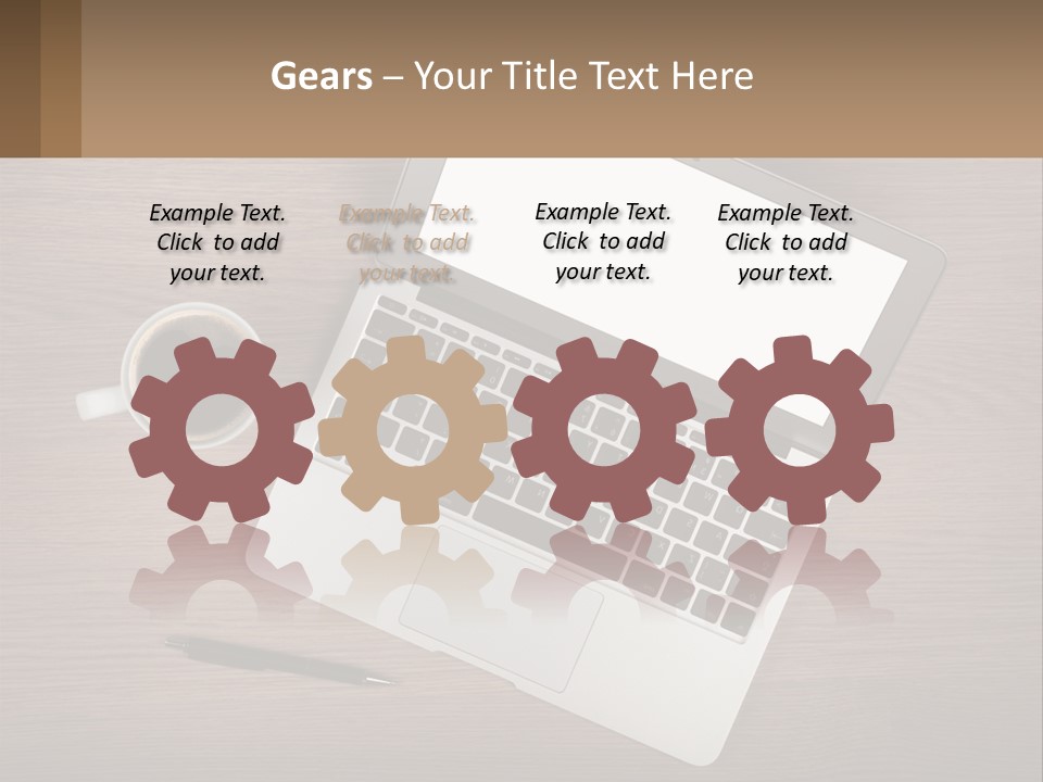 A Laptop Computer Sitting On Top Of A Wooden Desk PowerPoint Template