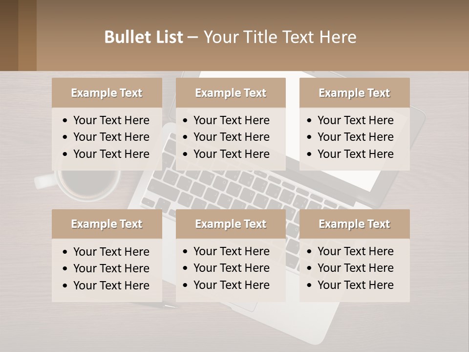 A Laptop Computer Sitting On Top Of A Wooden Desk PowerPoint Template