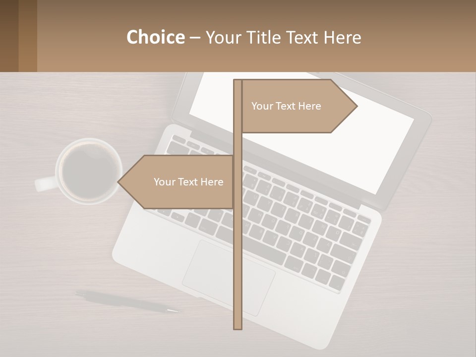 A Laptop Computer Sitting On Top Of A Wooden Desk PowerPoint Template