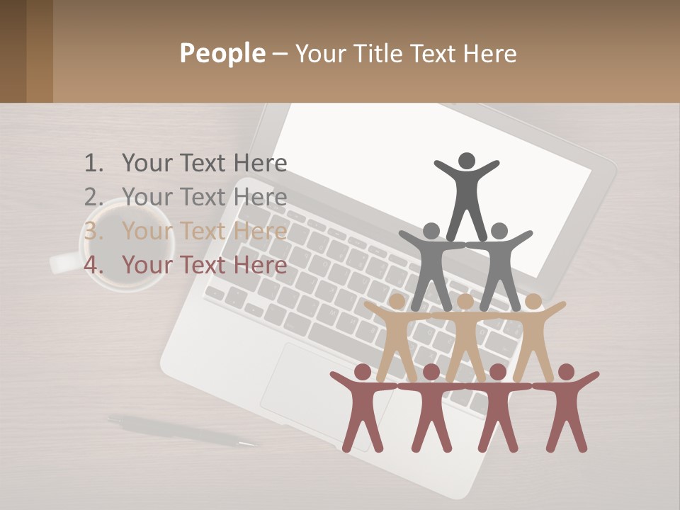 A Laptop Computer Sitting On Top Of A Wooden Desk PowerPoint Template