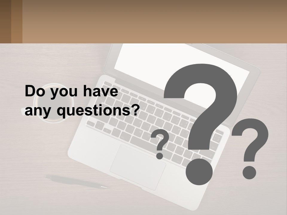 A Laptop Computer Sitting On Top Of A Wooden Desk PowerPoint Template