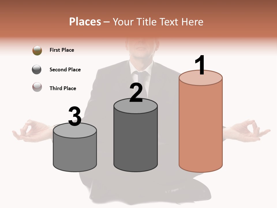 A Man In A Suit And Tie Sitting In A Yoga Position PowerPoint Template