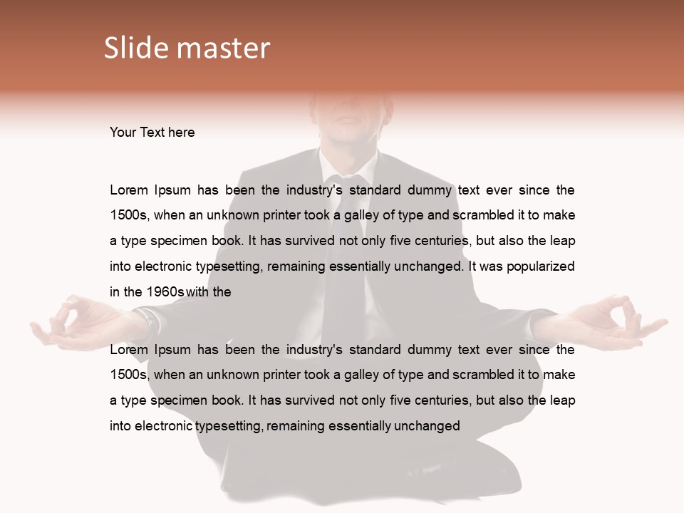 A Man In A Suit And Tie Sitting In A Yoga Position PowerPoint Template