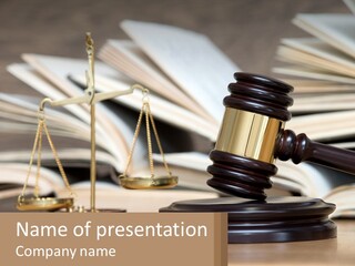 A Wooden Judge's Gavel Sitting On Top Of A Table PowerPoint Template