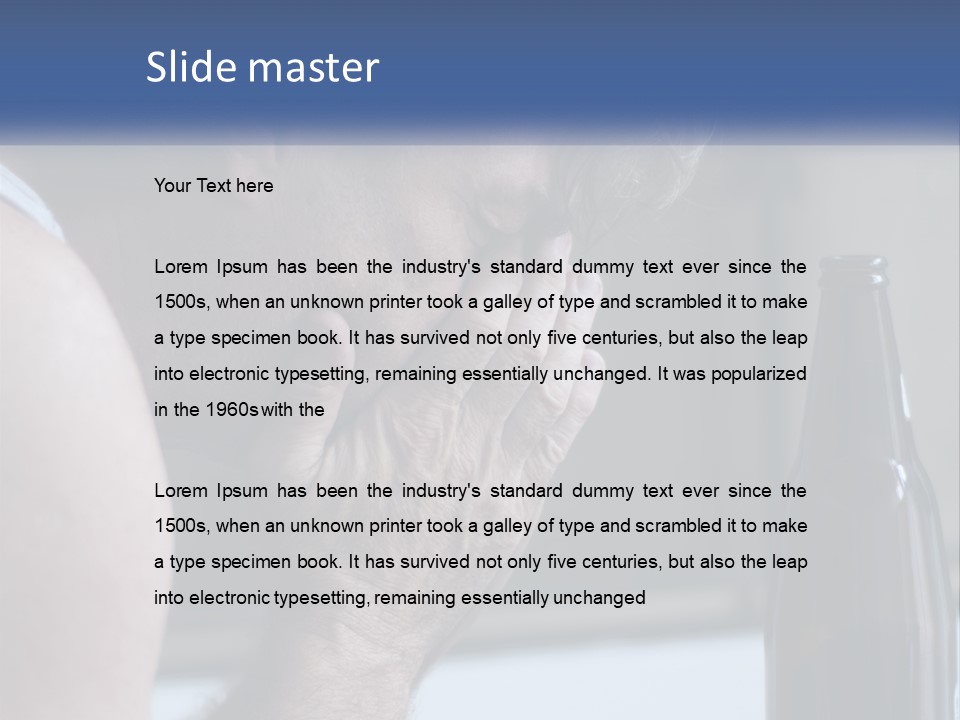 A Man Holding His Face Next To A Bottle Of Beer PowerPoint Template