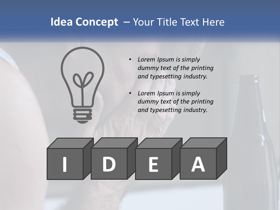 A Man Holding His Face Next To A Bottle Of Beer PowerPoint Template