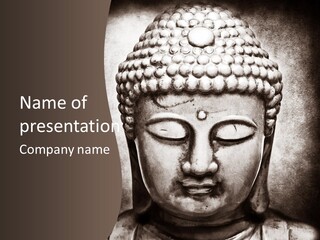 A Buddha Statue Is Shown In Black And White PowerPoint Template