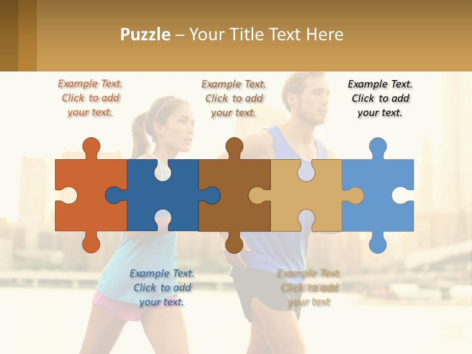 A Man And A Woman Running In A City PowerPoint Template