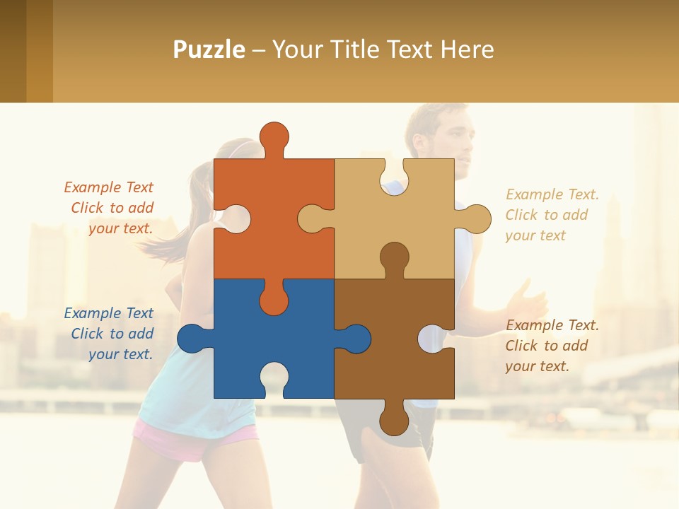 A Man And A Woman Running In A City PowerPoint Template