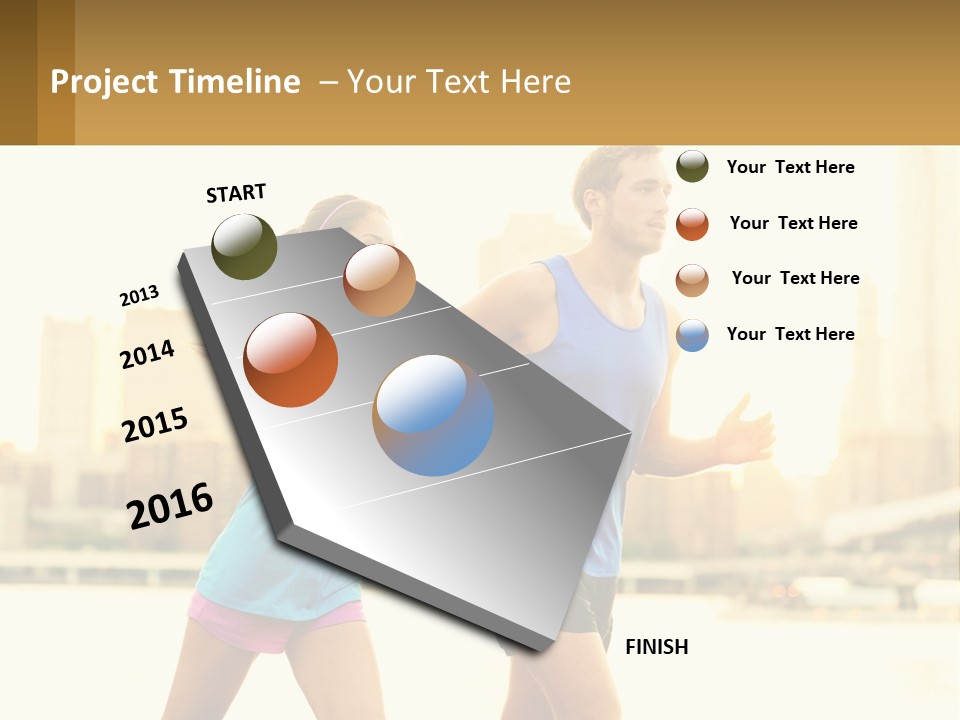 A Man And A Woman Running In A City PowerPoint Template