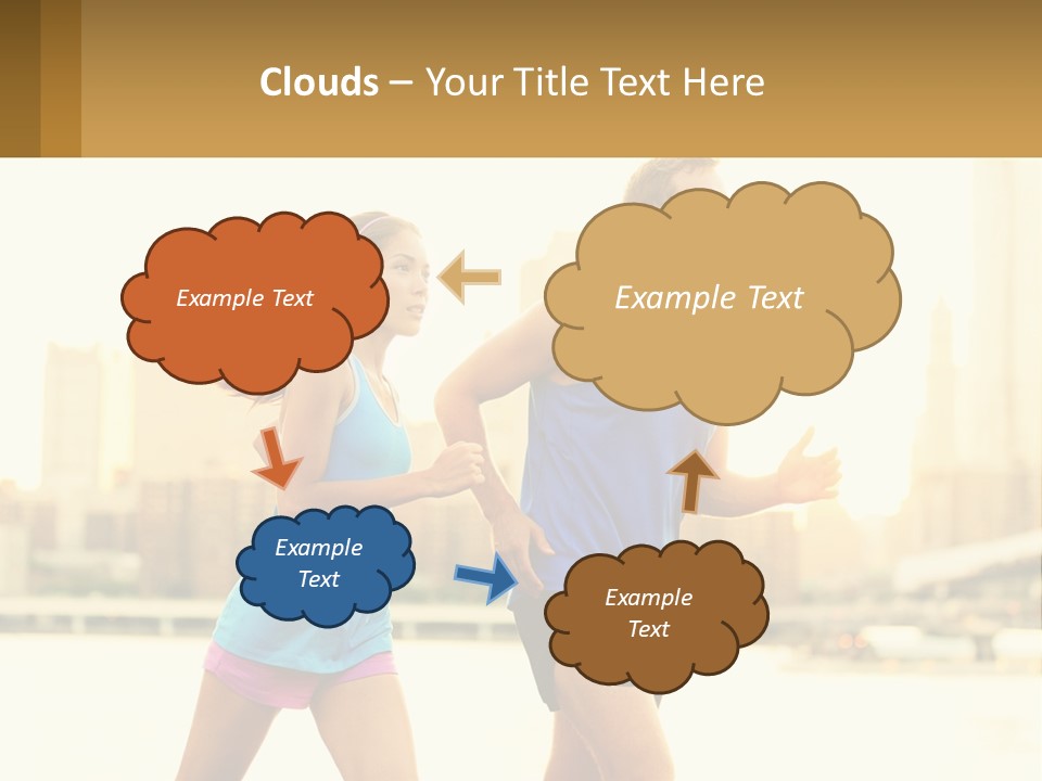 A Man And A Woman Running In A City PowerPoint Template