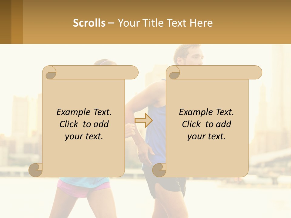 A Man And A Woman Running In A City PowerPoint Template