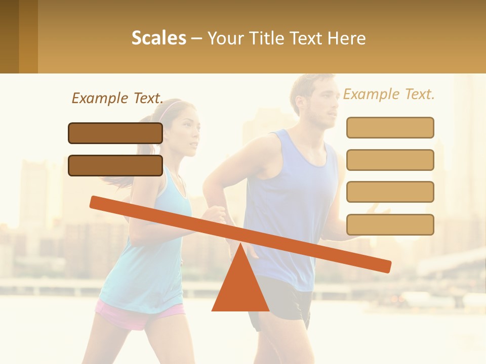 A Man And A Woman Running In A City PowerPoint Template