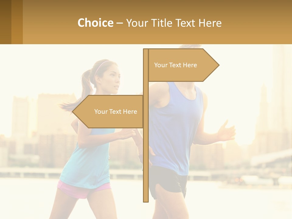 A Man And A Woman Running In A City PowerPoint Template