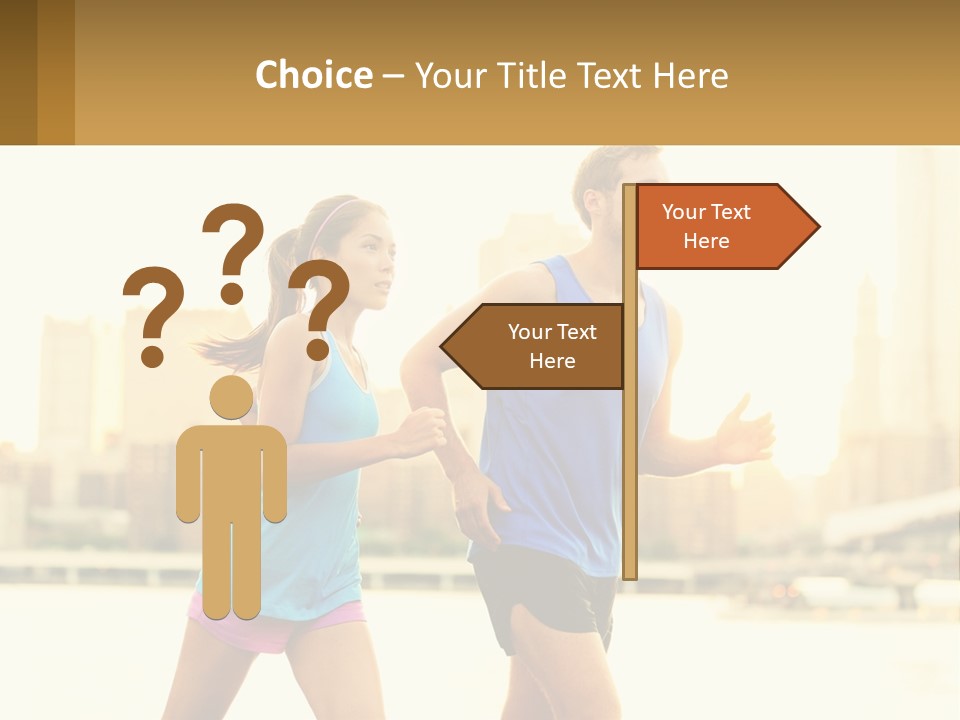 A Man And A Woman Running In A City PowerPoint Template
