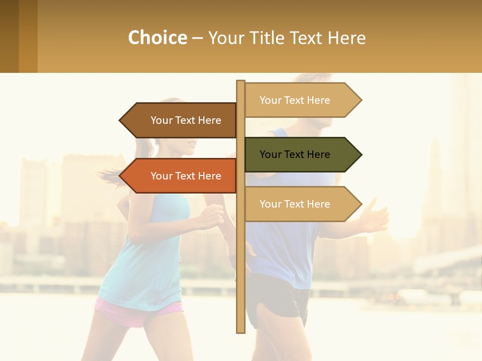 A Man And A Woman Running In A City PowerPoint Template