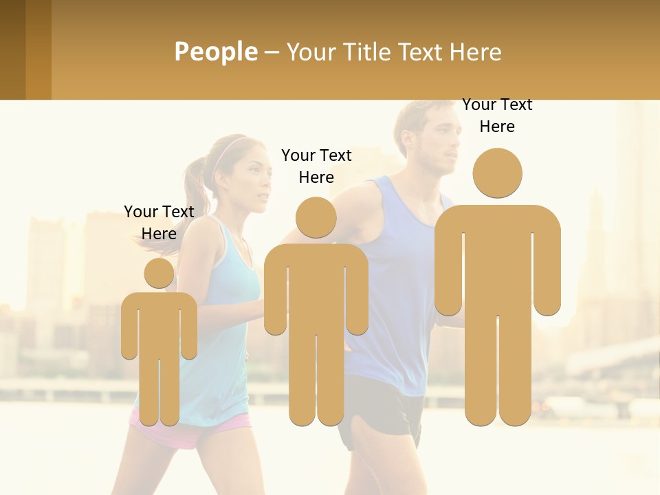 A Man And A Woman Running In A City PowerPoint Template