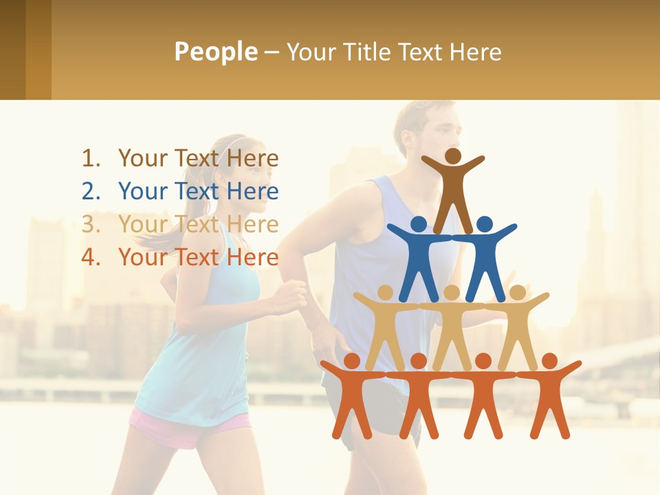 A Man And A Woman Running In A City PowerPoint Template