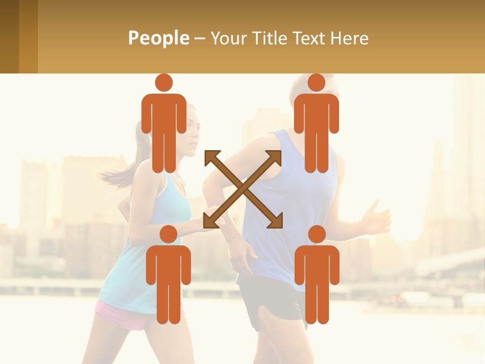 A Man And A Woman Running In A City PowerPoint Template