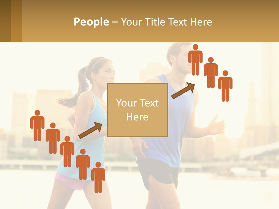 A Man And A Woman Running In A City PowerPoint Template