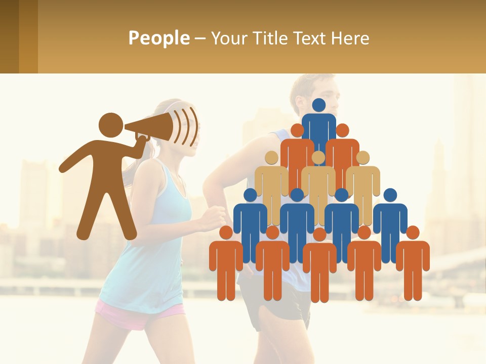 A Man And A Woman Running In A City PowerPoint Template