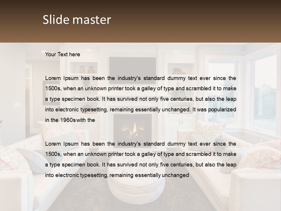 A Living Room Filled With Furniture And A Fire Place PowerPoint Template