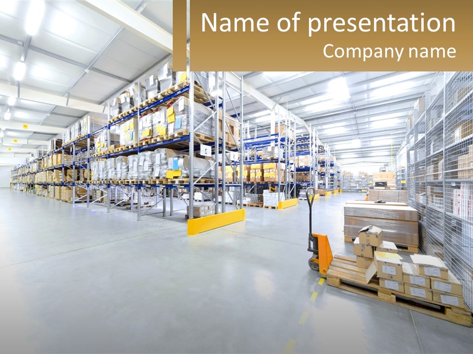 A Large Warehouse Filled With Lots Of Boxes PowerPoint Template