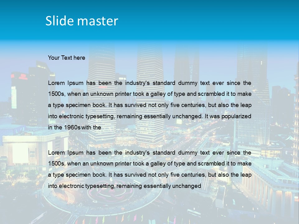 A Cityscape With Skyscrapers In The Background At Night PowerPoint Template