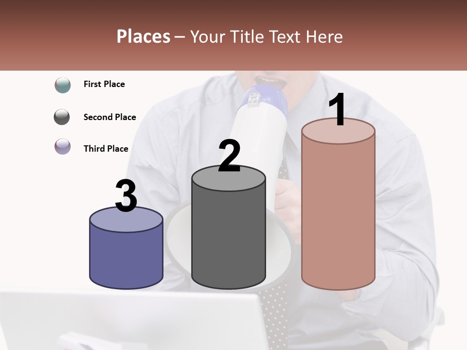 A Man Holding A Megaphone In Front Of A Laptop PowerPoint Template