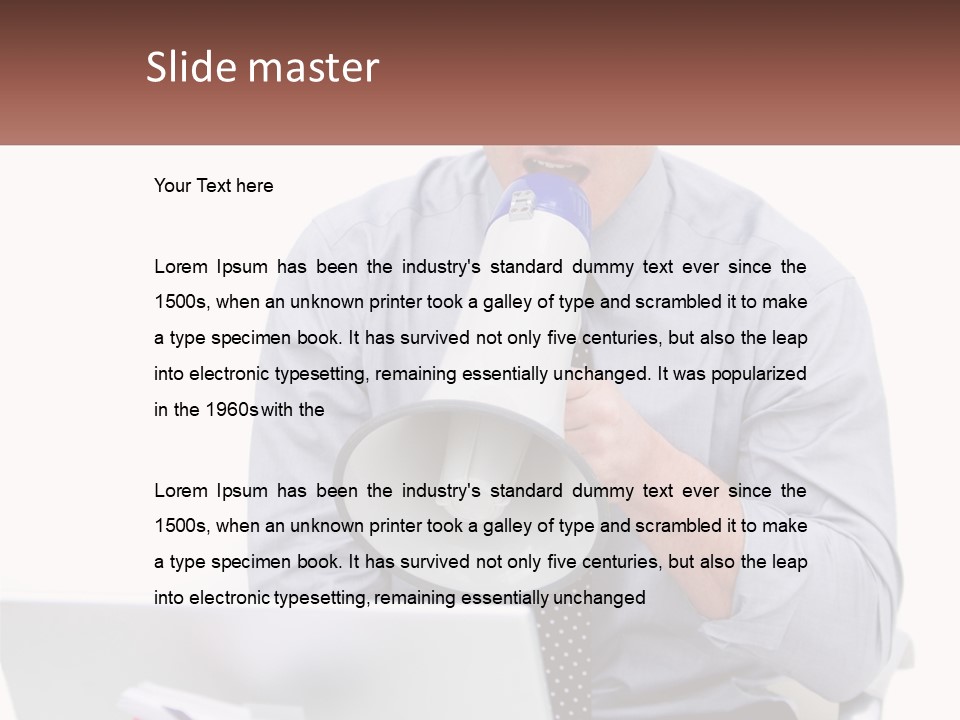 A Man Holding A Megaphone In Front Of A Laptop PowerPoint Template