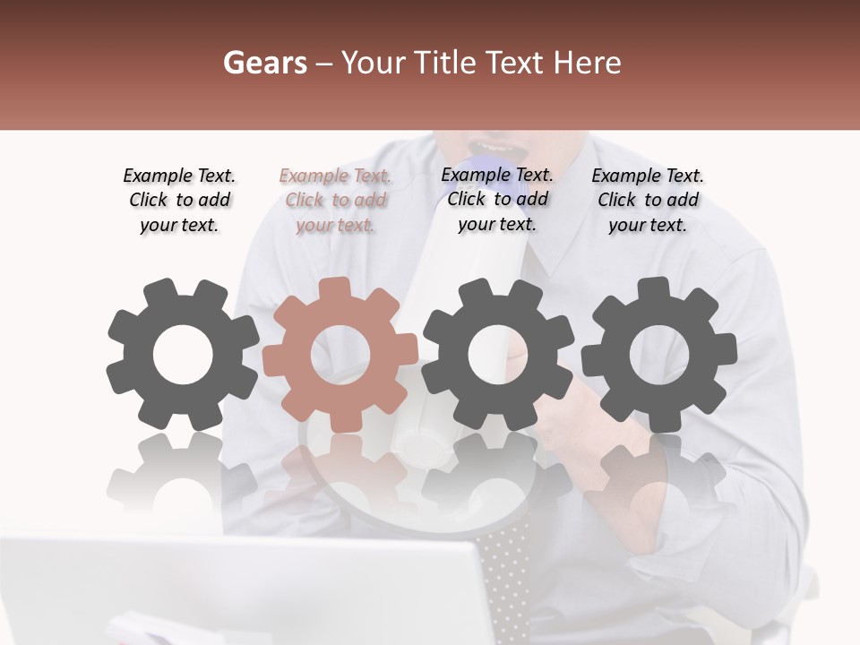 A Man Holding A Megaphone In Front Of A Laptop PowerPoint Template