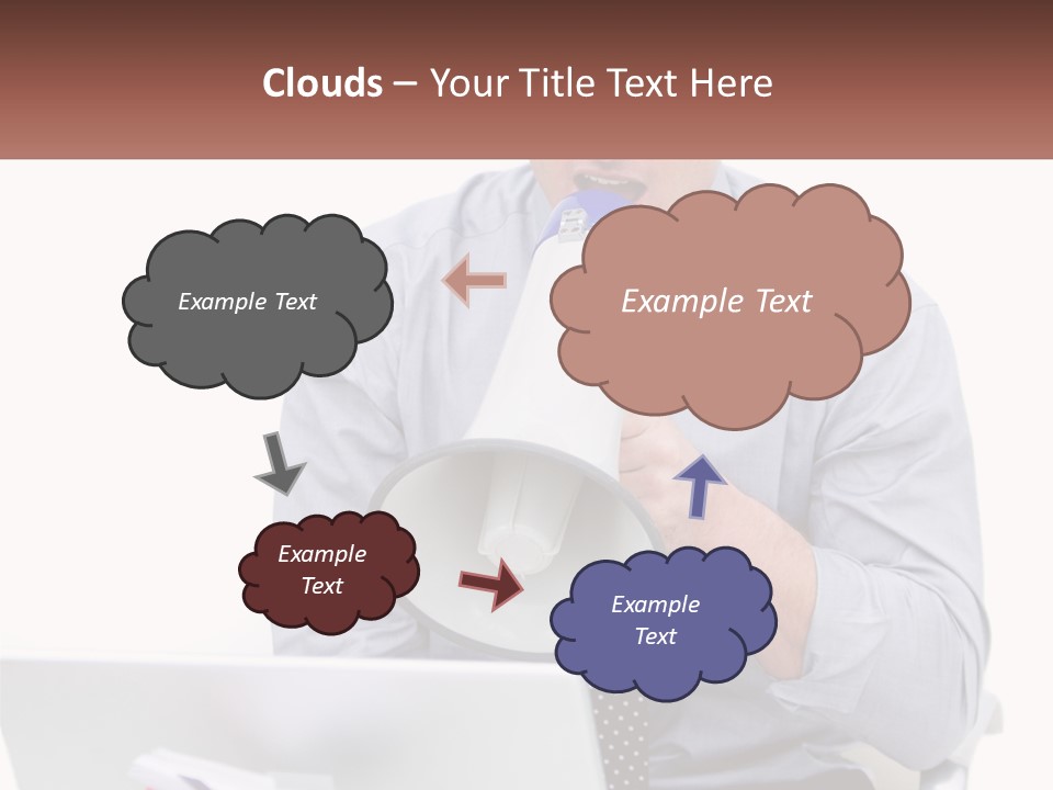 A Man Holding A Megaphone In Front Of A Laptop PowerPoint Template