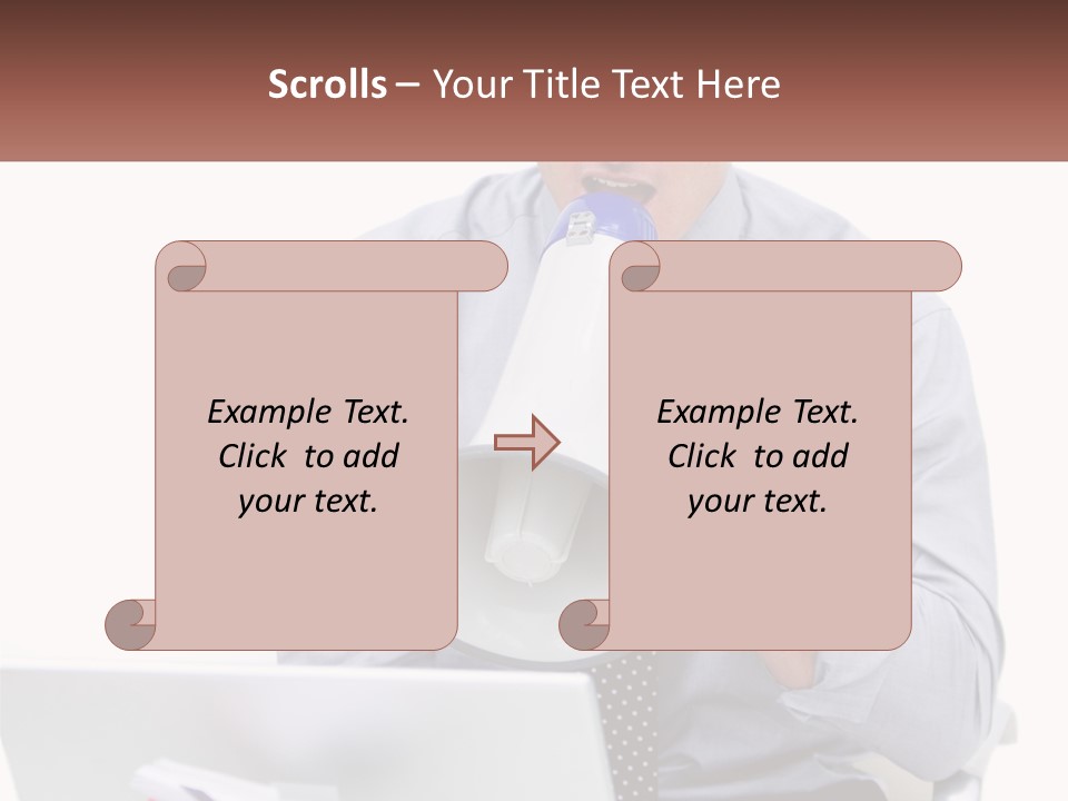 A Man Holding A Megaphone In Front Of A Laptop PowerPoint Template