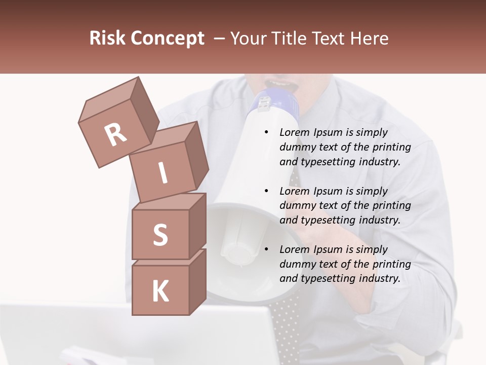 A Man Holding A Megaphone In Front Of A Laptop PowerPoint Template