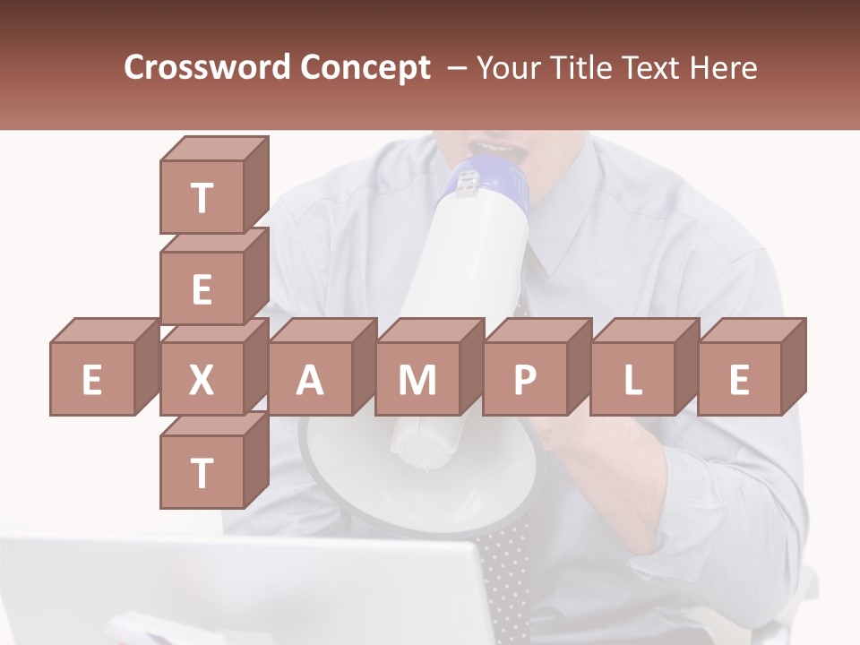 A Man Holding A Megaphone In Front Of A Laptop PowerPoint Template