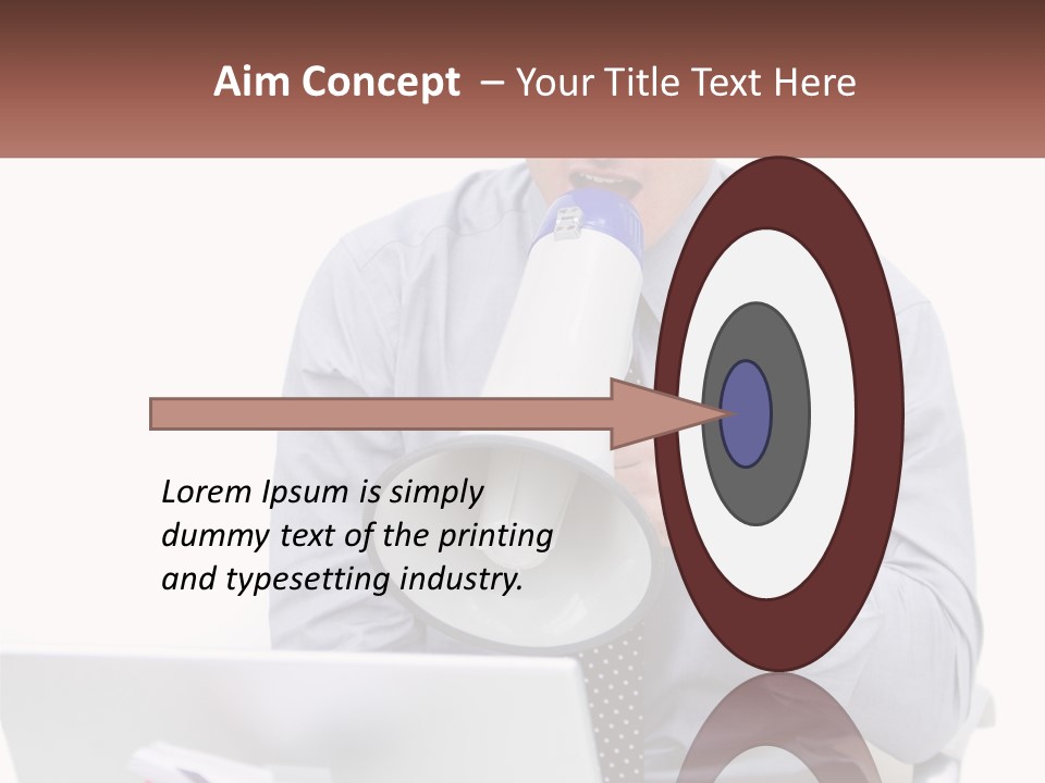 A Man Holding A Megaphone In Front Of A Laptop PowerPoint Template