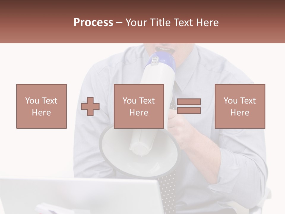 A Man Holding A Megaphone In Front Of A Laptop PowerPoint Template