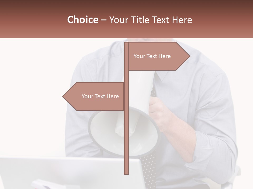 A Man Holding A Megaphone In Front Of A Laptop PowerPoint Template