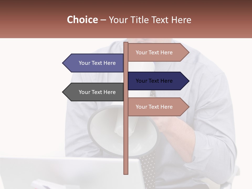 A Man Holding A Megaphone In Front Of A Laptop PowerPoint Template