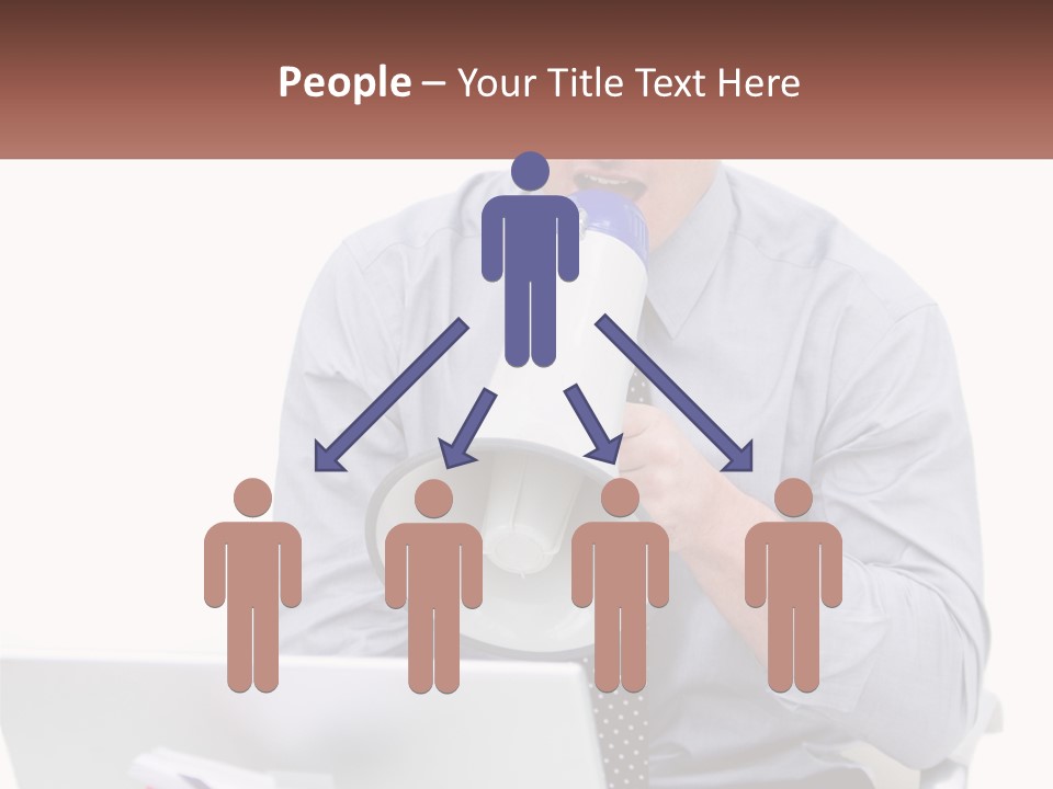 A Man Holding A Megaphone In Front Of A Laptop PowerPoint Template