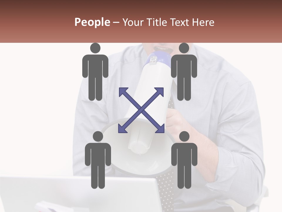 A Man Holding A Megaphone In Front Of A Laptop PowerPoint Template