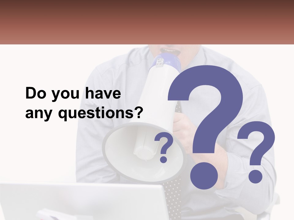 A Man Holding A Megaphone In Front Of A Laptop PowerPoint Template