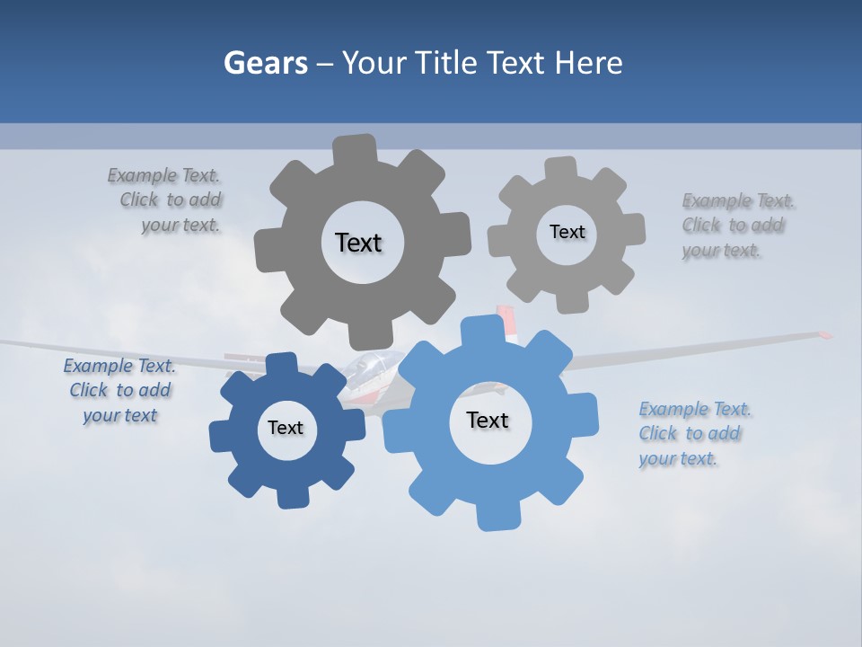 A Small Airplane Flying Through A Cloudy Blue Sky PowerPoint Template