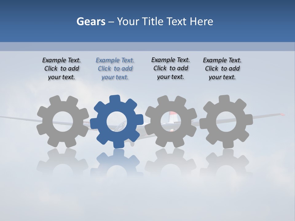 A Small Airplane Flying Through A Cloudy Blue Sky PowerPoint Template