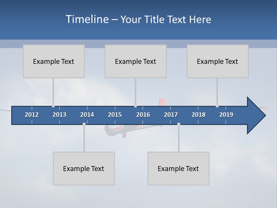 A Small Airplane Flying Through A Cloudy Blue Sky PowerPoint Template